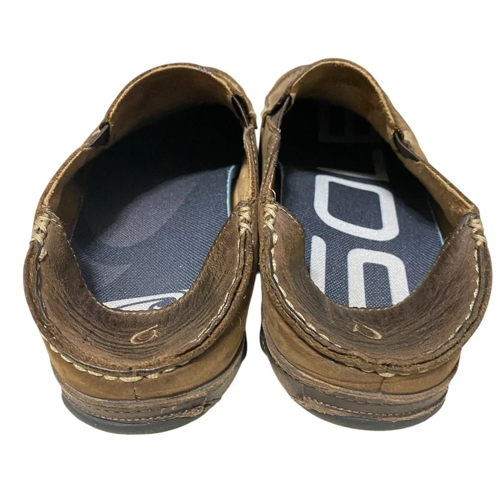 OluKai Moloa Brown Leather Men’s Loafers in Size 9.